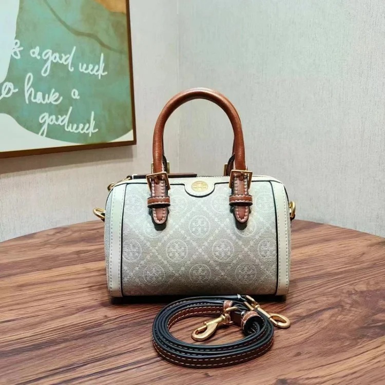Louis Vuitton Torty Burch retro old flower canvas barrel bag fashion trend portable bowling bag casual Boston bag