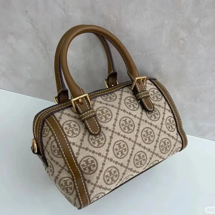 Louis Vuitton Torty Burch retro old flower canvas barrel bag fashion trend portable bowling bag casual Boston bag