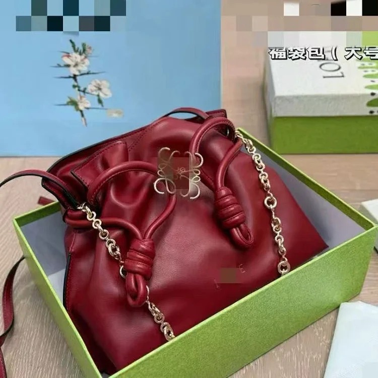 Wide non-general goods Luojia new lucky bag Flamenco fashionable genuine leather drawstring chain shoulder bag for women