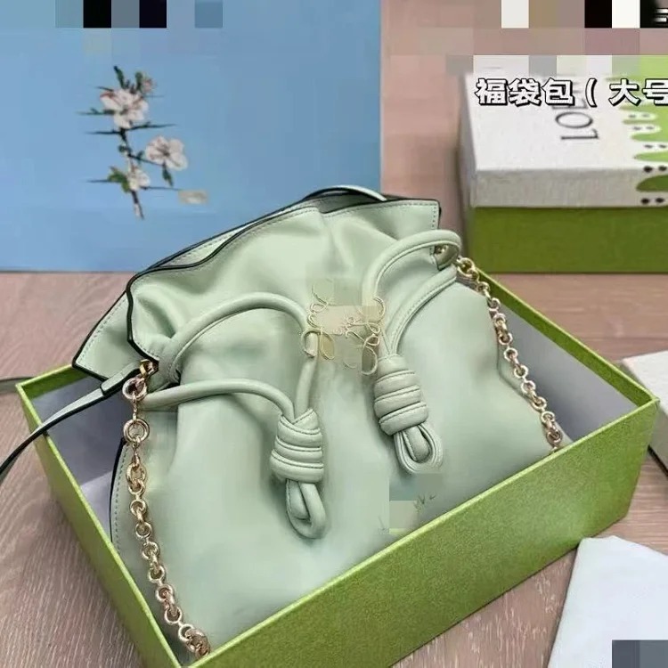 Wide non-general goods Luojia new lucky bag Flamenco fashionable genuine leather drawstring chain shoulder bag for women