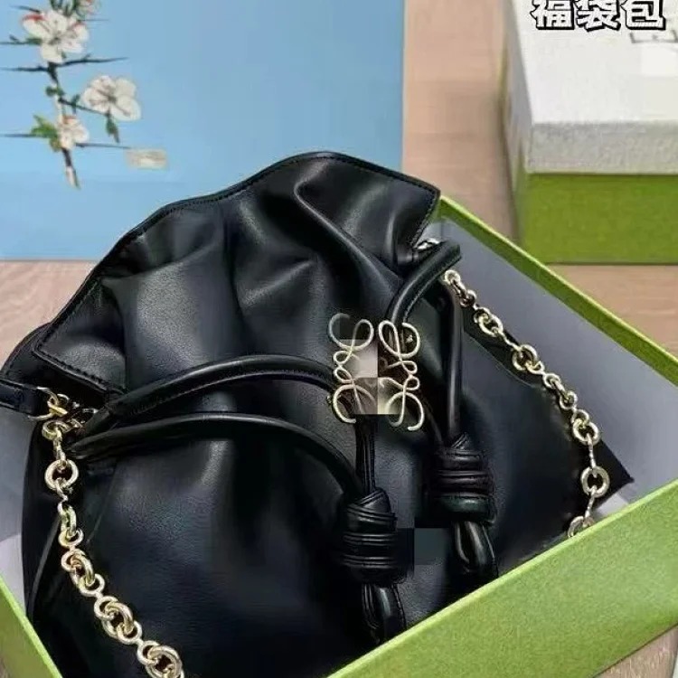 Wide non-general goods Luojia new lucky bag Flamenco fashionable genuine leather drawstring chain shoulder bag for women