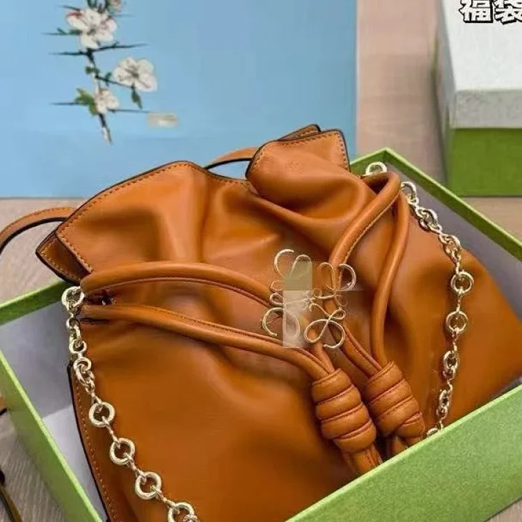 Wide non-general goods Luojia new lucky bag Flamenco fashionable genuine leather drawstring chain shoulder bag for women