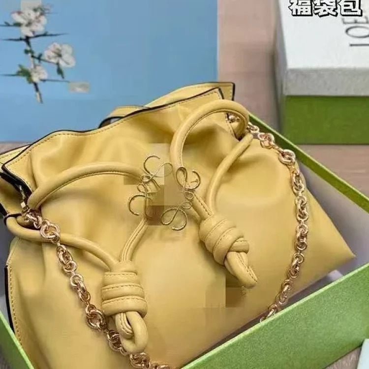 Wide non-general goods Luojia new lucky bag Flamenco fashionable genuine leather drawstring chain shoulder bag for women