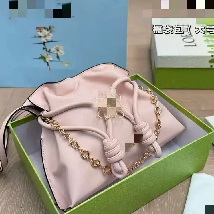 Wide non-general goods Luojia new lucky bag Flamenco fashionable genuine leather drawstring chain shoulder bag for women