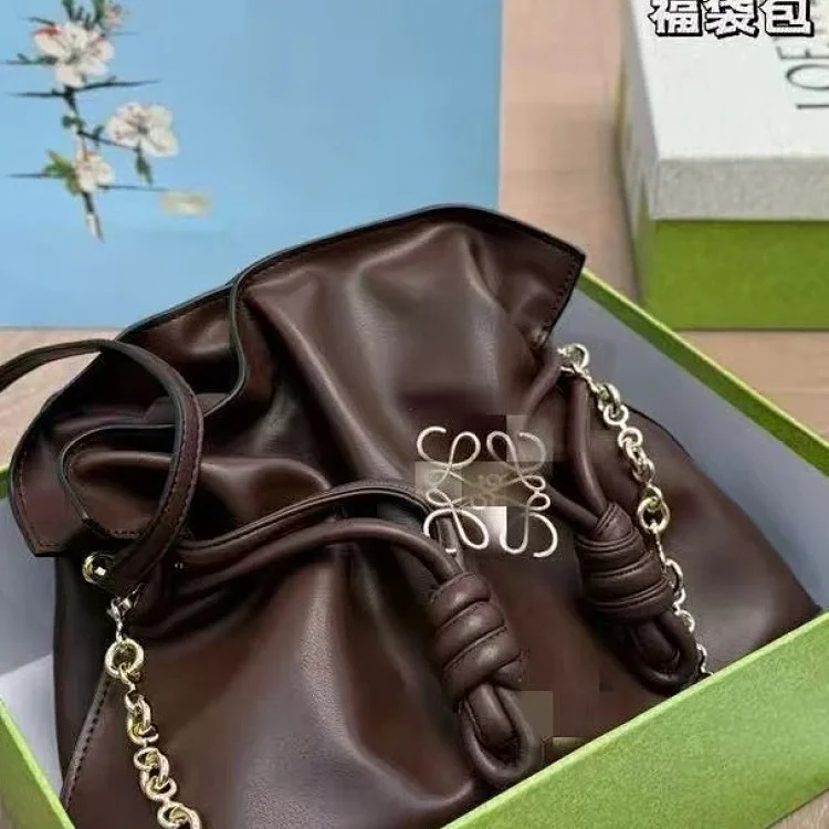 Wide non-general goods Luojia new lucky bag Flamenco fashionable genuine leather drawstring chain shoulder bag for women