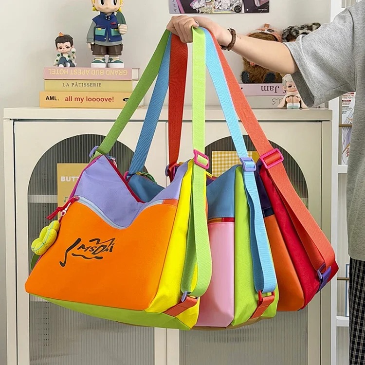 Dopamine Contrast Color Crossbody Bag Women's 2026 New Trendy Fashion Casual Shoulder Bag Student Outdoor Sports Backpack