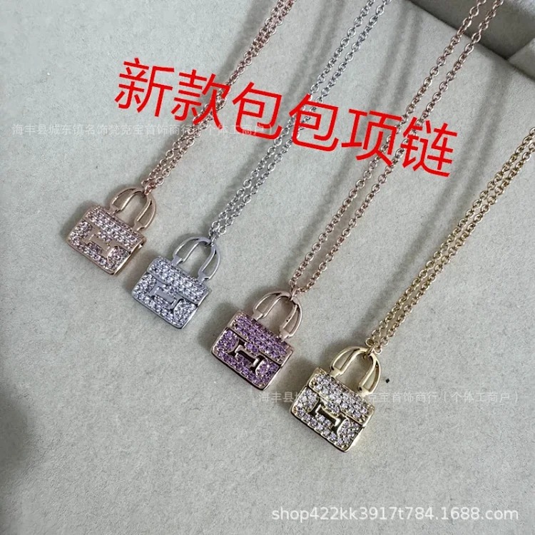 New H Kangkang bag necklace for women sterling silver high V gold rose gold light luxury niche internet celebrity full diamond clavicle chain