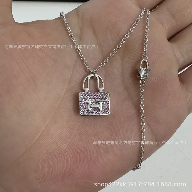 New H Kangkang bag necklace for women sterling silver high V gold rose gold light luxury niche internet celebrity full diamond clavicle chain(pic5) New H Kangkang bag necklace for women sterling silver high V gold rose gold light luxury niche internet celebrity full diamond clavicle chain