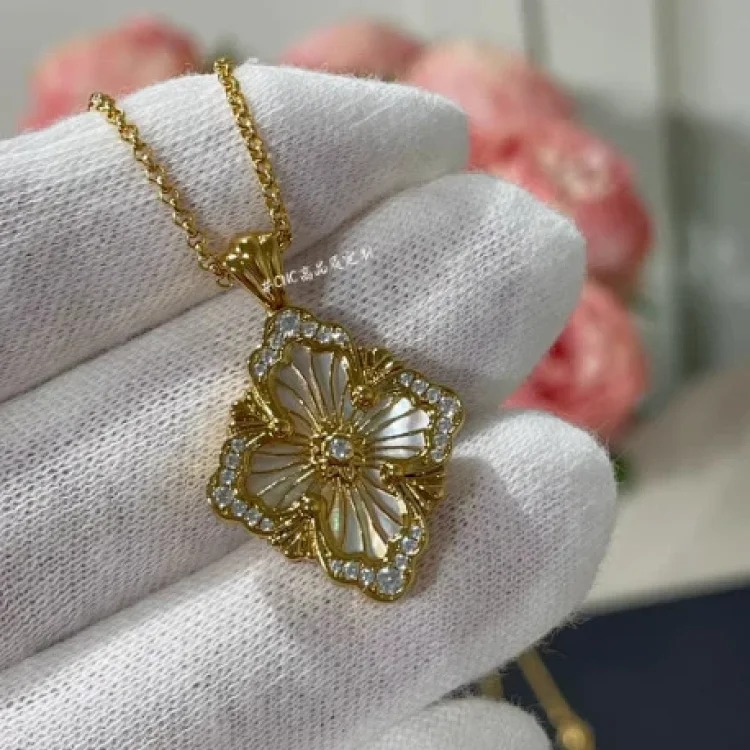 Necklace opera palace style double-sided brushed enamel diamond clavicle chain necklace gold plated 18K image 2