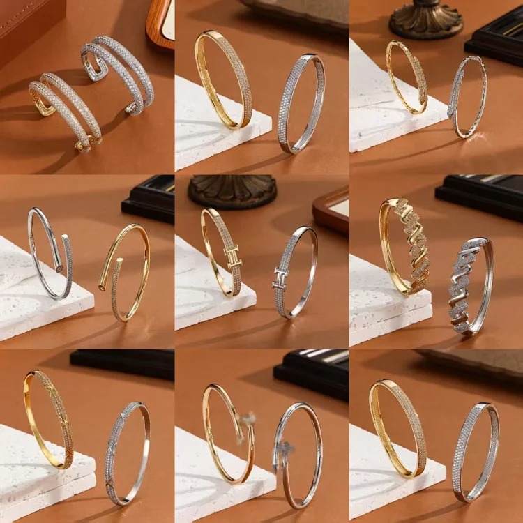 Copper gold-plated silver bracelet with zirconium for women