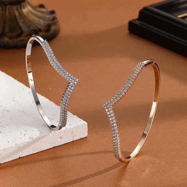 Copper gold-plated silver bracelet with zirconium for women image 3