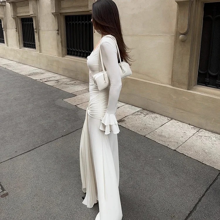 Spring European and American fashion dress, elegant and sexy lace splicing slim long skirt with design