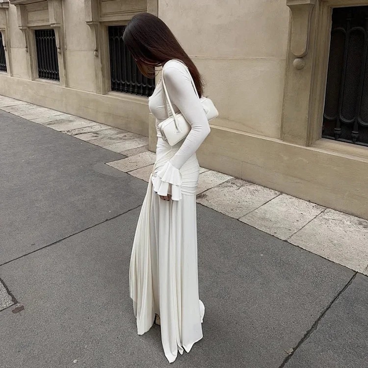 Spring European and American fashion dress, elegant and sexy lace splicing slim long skirt with design