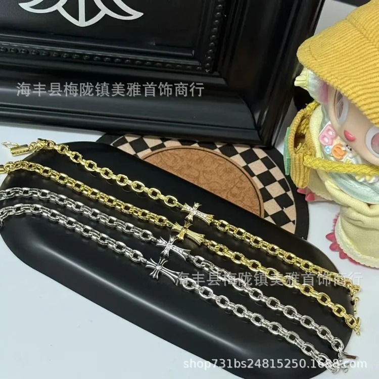 Trendy new style full diamond-free cross bracelet bracelet European and American retro couple Sanskrit fine bracelet