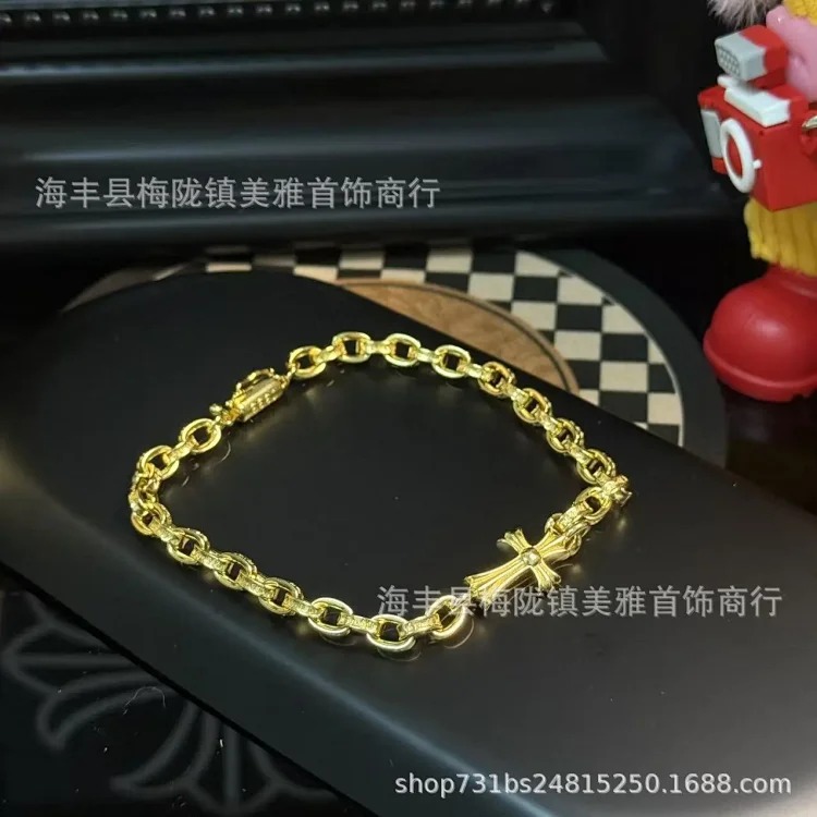 Trendy new style full diamond-free cross bracelet bracelet European and American retro couple Sanskrit fine bracelet