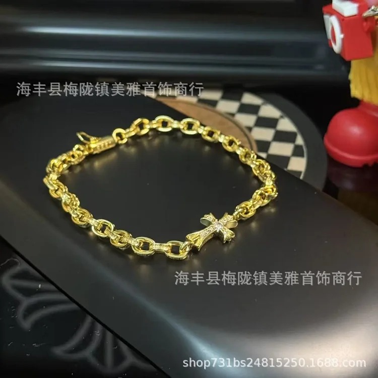 Trendy new style full diamond-free cross bracelet bracelet European and American retro couple Sanskrit fine bracelet