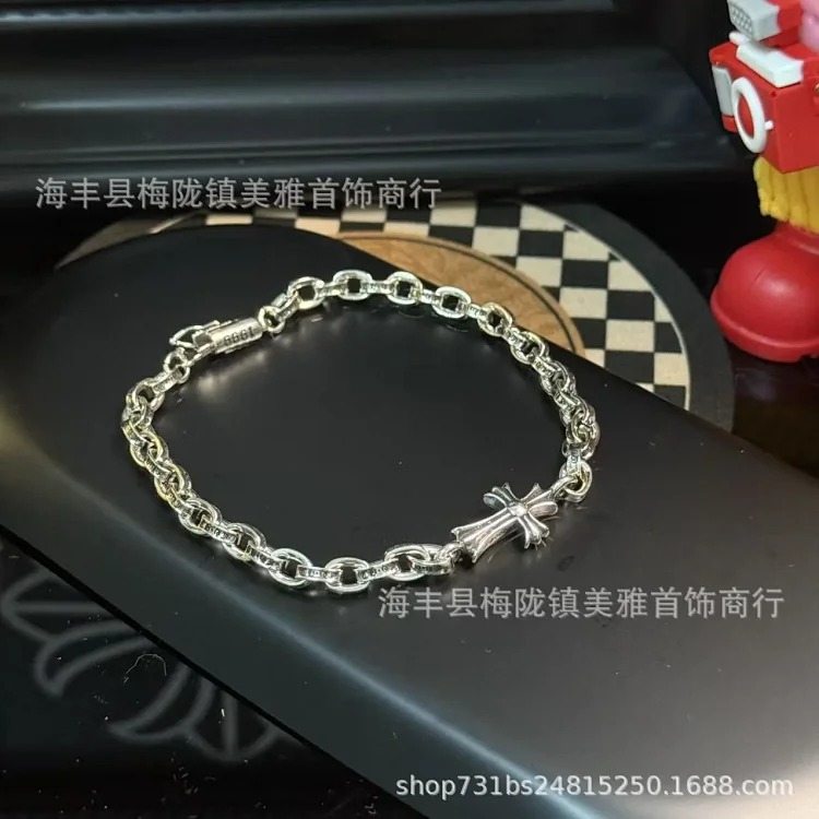 Trendy new style full diamond-free cross bracelet bracelet European and American retro couple Sanskrit fine bracelet