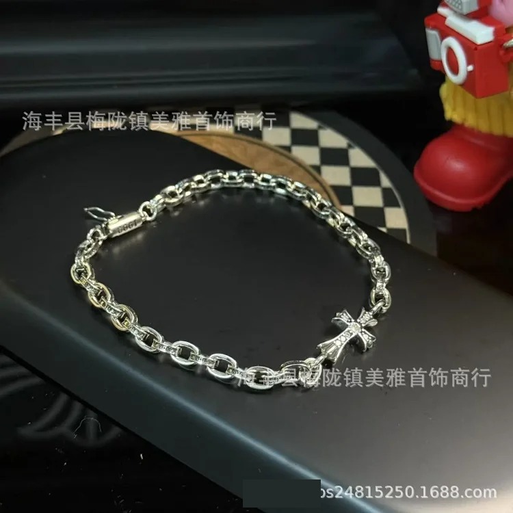 Trendy new style full diamond-free cross bracelet bracelet European and American retro couple Sanskrit fine bracelet