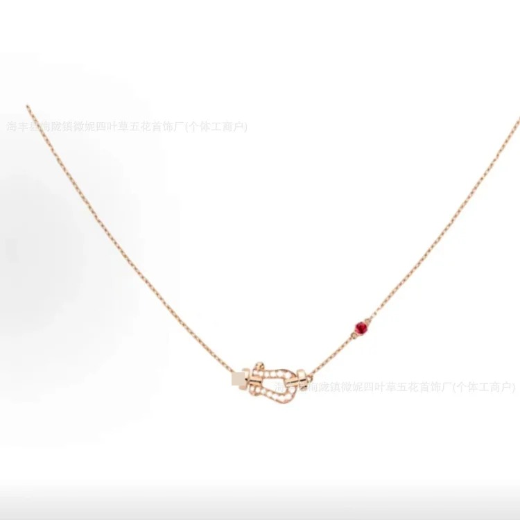 Fei F's Horseshoe Buckle Diamond Necklace Plated 18K Gold Full Diamond Mini Clavicle Chain Nautical Buckle Chinese Valentine's Day Gift Couple