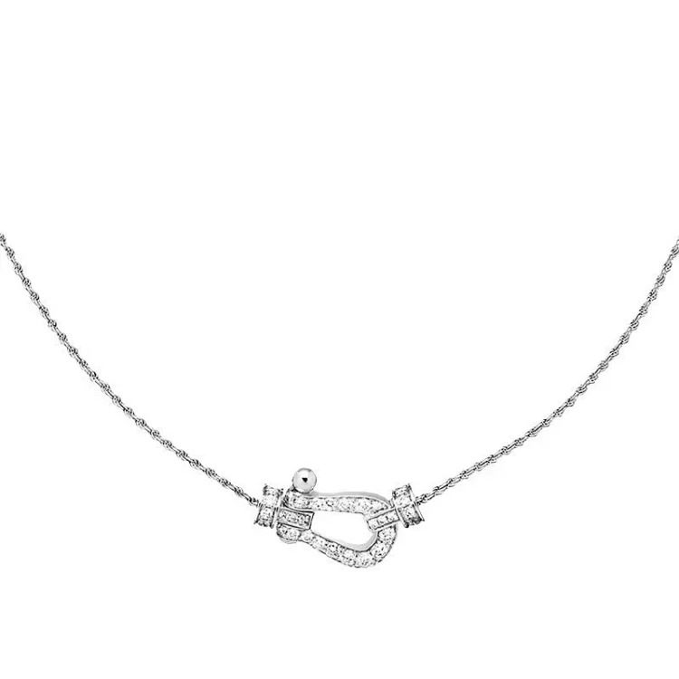 Fei F's Horseshoe Buckle Diamond Necklace Plated 18K Gold Full Diamond Mini Clavicle Chain Nautical Buckle Chinese Valentine's Day Gift Couple