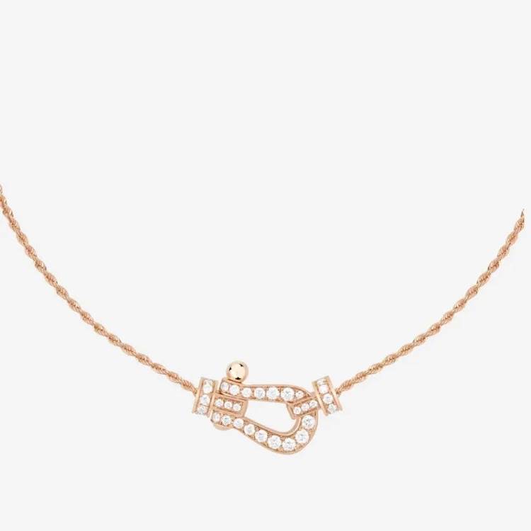 Fei F's Horseshoe Buckle Diamond Necklace Plated 18K Gold Full Diamond Mini Clavicle Chain Nautical Buckle Chinese Valentine's Day Gift Couple