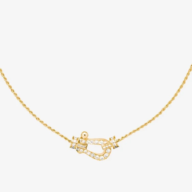 Fei F's Horseshoe Buckle Diamond Necklace Plated 18K Gold Full Diamond Mini Clavicle Chain Nautical Buckle Chinese Valentine's Day Gift Couple