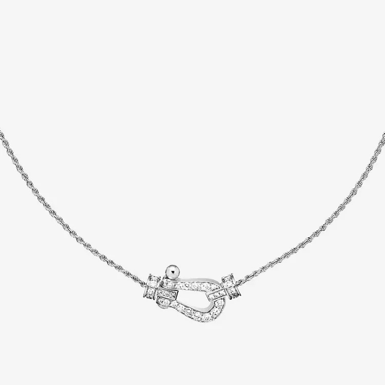 Fei F's Horseshoe Buckle Diamond Necklace Plated 18K Gold Full Diamond Mini Clavicle Chain Nautical Buckle Chinese Valentine's Day Gift Couple