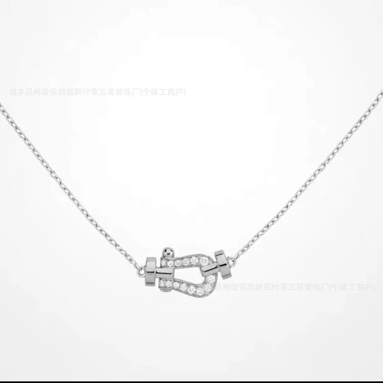 Fei F's Horseshoe Buckle Diamond Necklace Plated 18K Gold Full Diamond Mini Clavicle Chain Nautical Buckle Chinese Valentine's Day Gift Couple