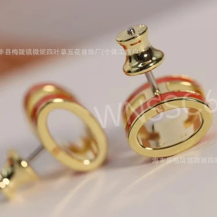H letter stud earrings mini high S925 silver needle H enamel letter earrings high-end versatile non-allergenic gift for women