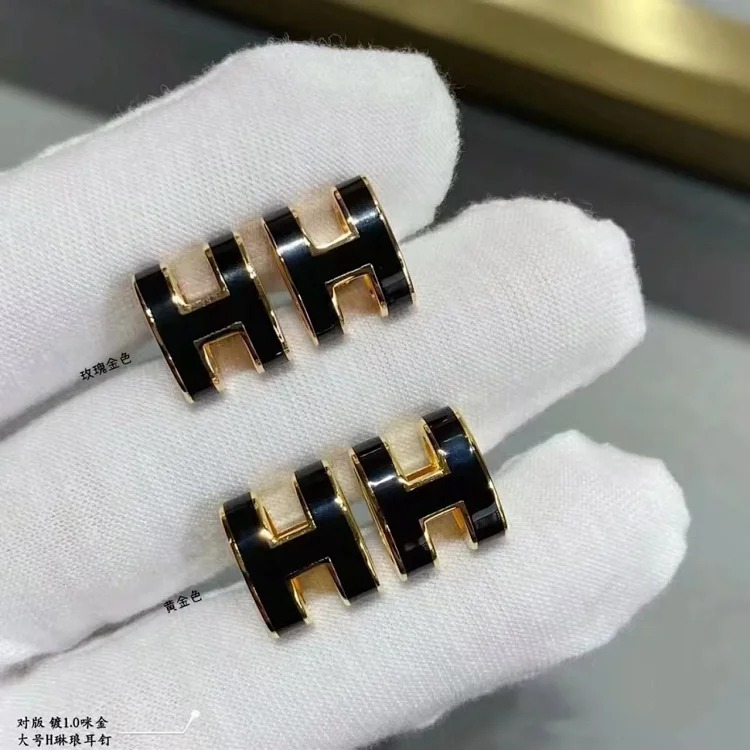 H letter stud earrings mini high S925 silver needle H enamel letter earrings high-end versatile non-allergenic gift for women image 2