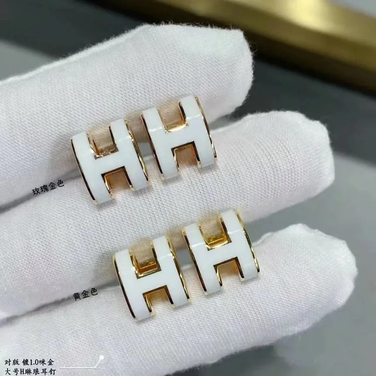 H letter stud earrings mini high S925 silver needle H enamel letter earrings high-end versatile non-allergenic gift for women image 5