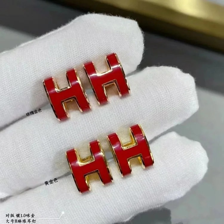 H letter stud earrings mini high S925 silver needle H enamel letter earrings high-end versatile non-allergenic gift for women image 6