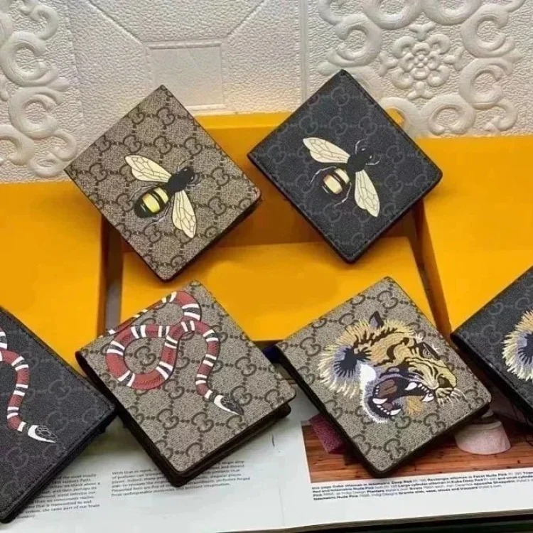 Men's Bee Snake Skin Print Variety of Fashion Trend Versatile Wallet Folding Wallet Men's Long Style
