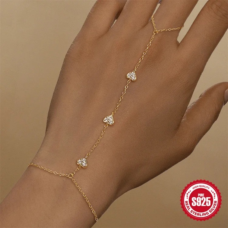S925 sterling silver love diamond bracelet ring chain Korean style niche design temperament versatile finger ring chain bracelet