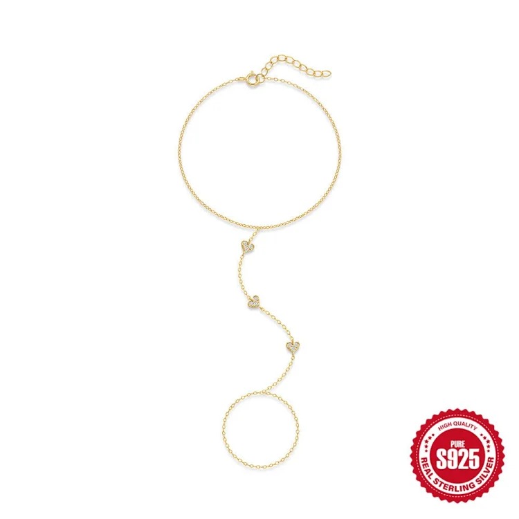 S925 sterling silver love diamond bracelet ring chain Korean style niche design temperament versatile finger ring chain bracelet