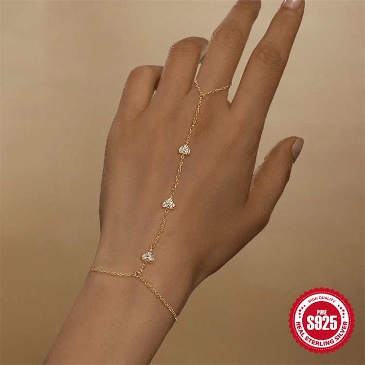 S925 sterling silver love diamond bracelet ring chain Korean style niche design temperament versatile finger ring chain bracelet