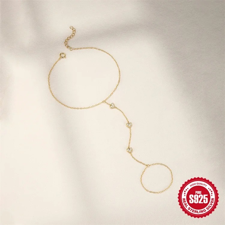 S925 sterling silver love diamond bracelet ring chain Korean style niche design temperament versatile finger ring chain bracelet