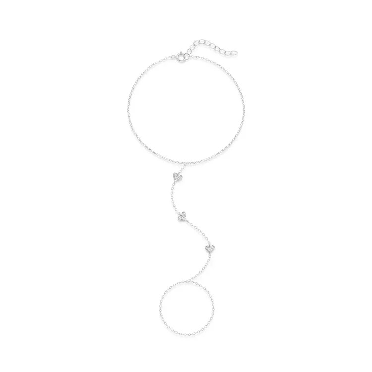S925 sterling silver love diamond bracelet ring chain Korean style niche design temperament versatile finger ring chain bracelet