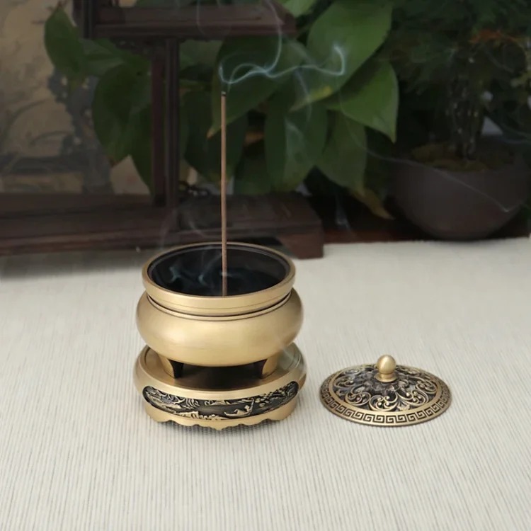 Copper incense burner indoor household incense pure brass three-legged incense burner incense insert antique incense coil incense coil incense burner wholesale