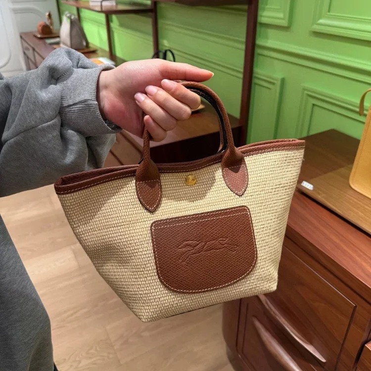 Dragon inlaid new style woven tote bag vegetable basket large capacity beach bag handbag contrasting color