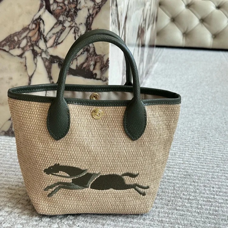 Dragon inlaid new style woven tote bag vegetable basket large capacity beach bag handbag contrasting color image 4
