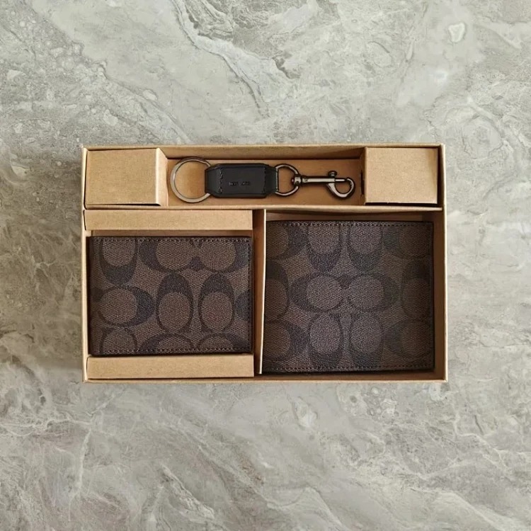 Jordan DJ58 C&Men's short business casual cowhide wallet card holder keychain three-piece set paper box packaging image 3