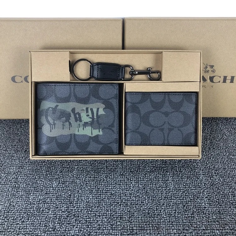 Jordan DJ58 C&Men's short business casual cowhide wallet card holder keychain three-piece set paper box packaging image 4
