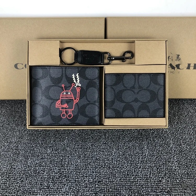 Jordan DJ58 C&Men's short business casual cowhide wallet card holder keychain three-piece set paper box packaging image 5