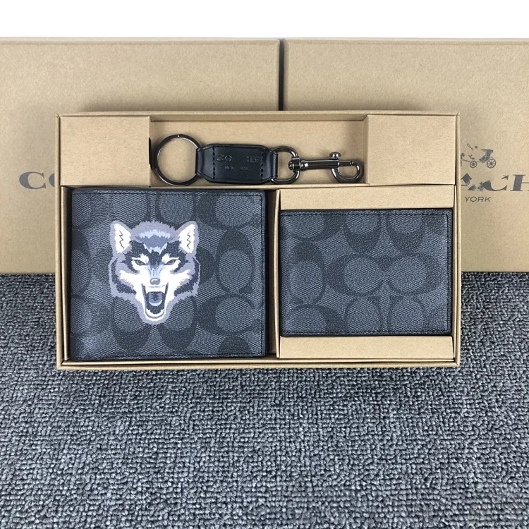 Jordan DJ58 C&Men's short business casual cowhide wallet card holder keychain three-piece set paper box packaging image 6