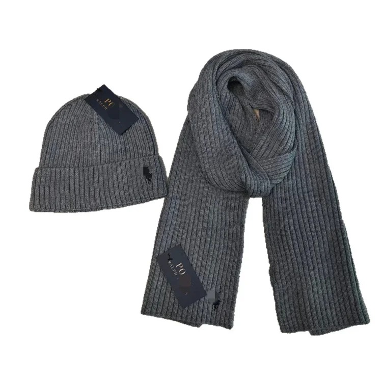 Knitted hat scarf black and white gray classic sports couple style