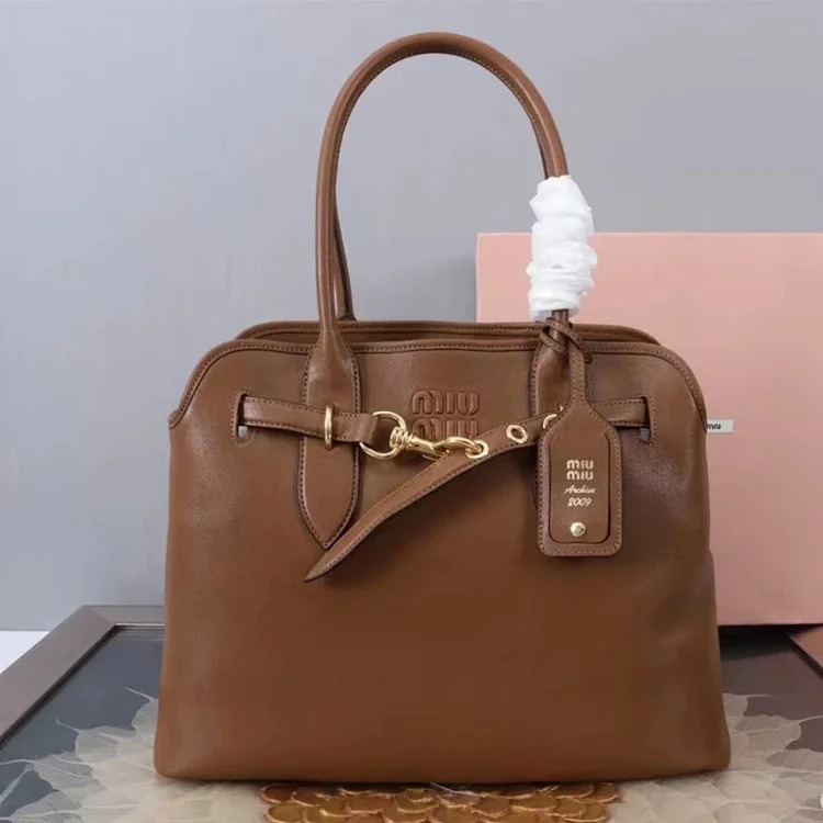 2024miu new retro versatile belt buckle shoulder tote bag large capacity portable briefcase shopping bag