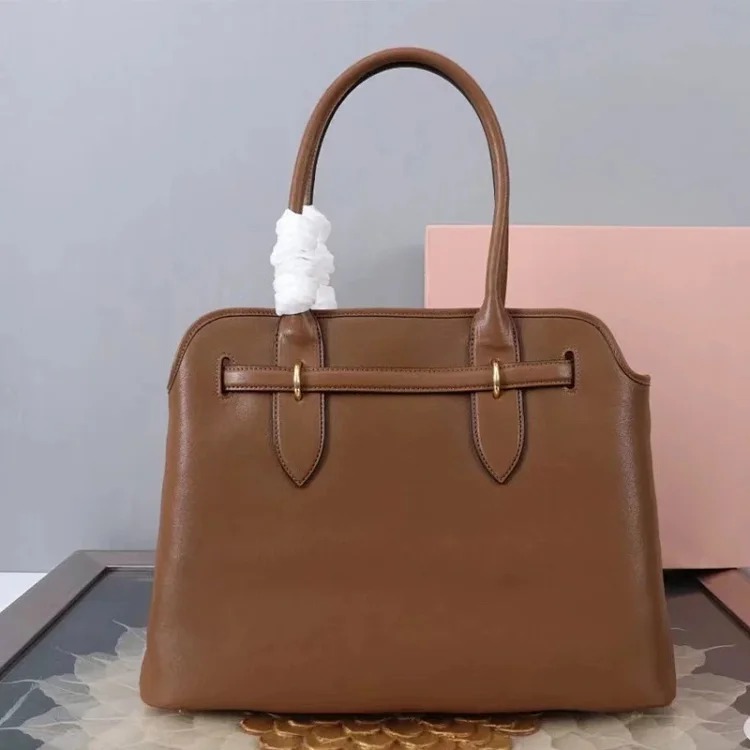 2024miu new retro versatile belt buckle shoulder tote bag large capacity portable briefcase shopping bag