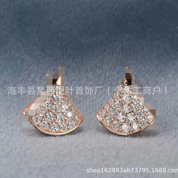 High Baogejia fan-shaped mini skirt earrings plated with 18k rose gold, mother-of-pearl, chalcedony, agate, sterling silver, 520 gift image 3