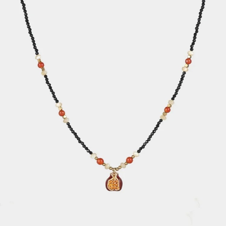 16 Nights Pomegranate Necklace Copper Alloy Original Design Handmade Beaded Retro Light Luxury Red Clavicle Chain for Women
